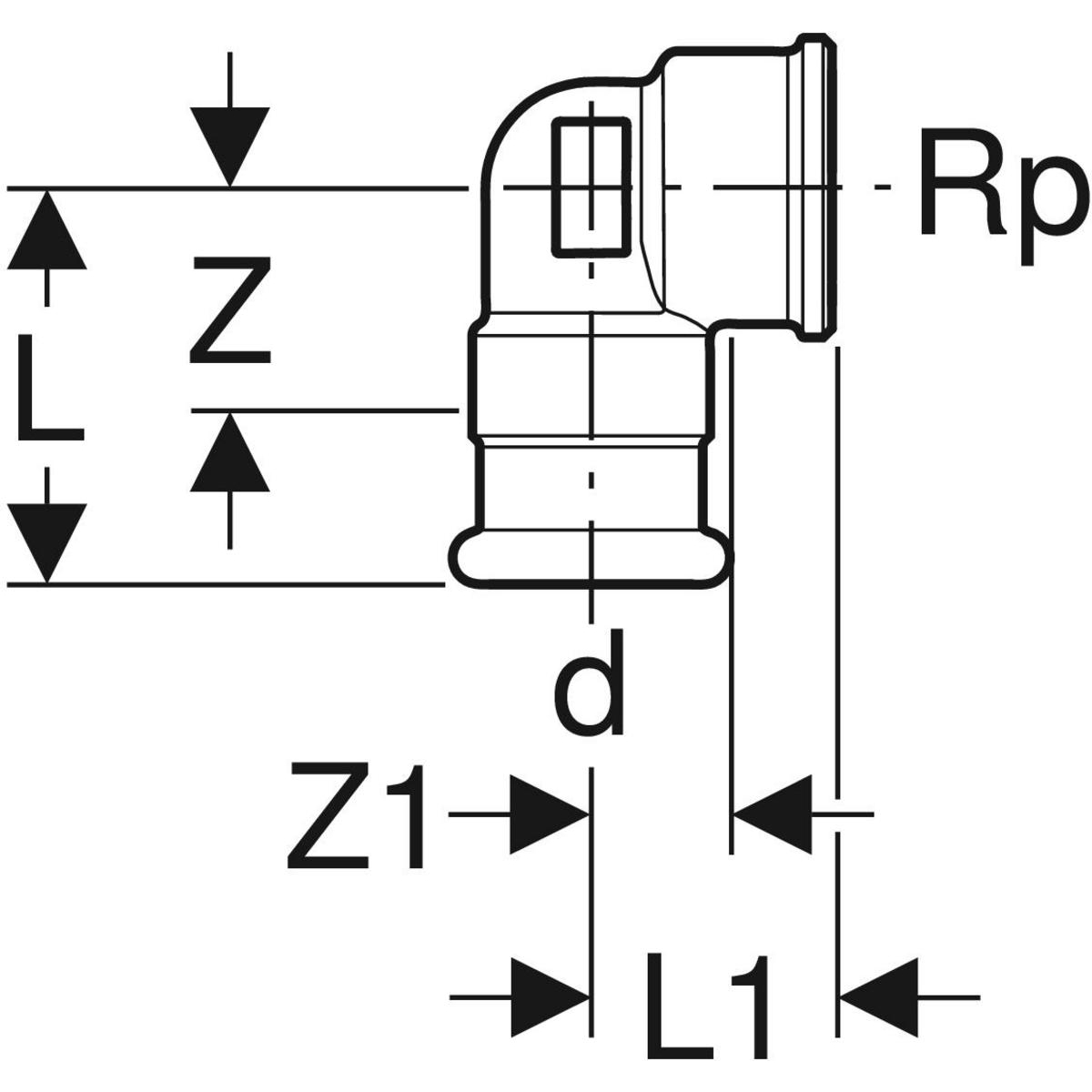 Geberit Übergangswinkel 90° mit Innengewinde Rotguss Mapress-63853