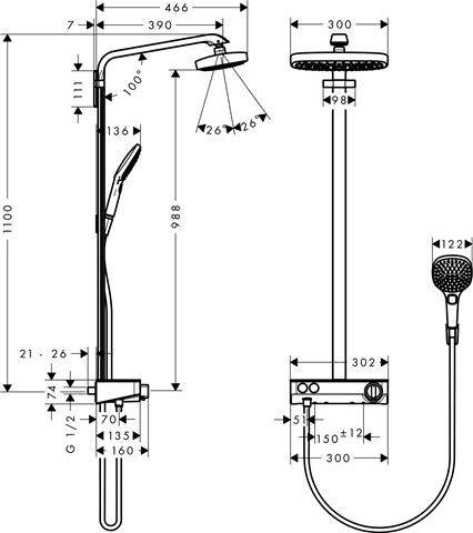 Showerpipe Raindance Select E 300 2jet, mit Ablage, chrom