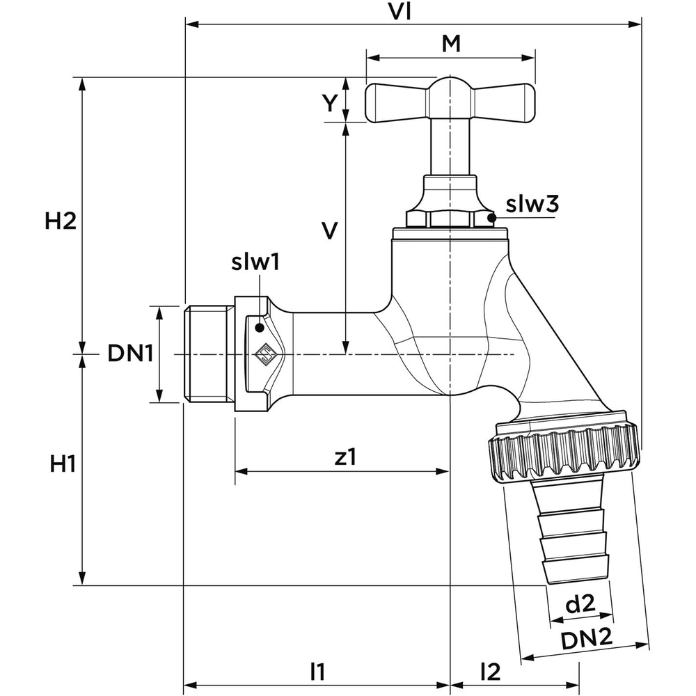 Auslaufventil, Messing, m. Knebelgriff m. Schlauchverschr., pol. verchr., 3/4", 