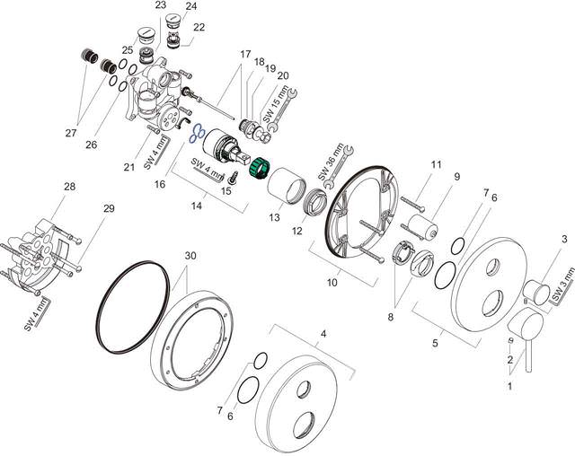 hansgrohe Fertigmontageset Axor Starck UP-Wannen-Einhebelmischer, mit Sicherungskombination, mit Pin-10418000