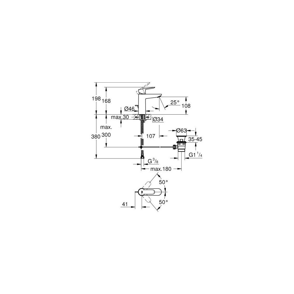 GROHE Waschtisch-Einhebelmischer BauEdge chrom, M-Size, mit Ablaufgarnitur-23758000