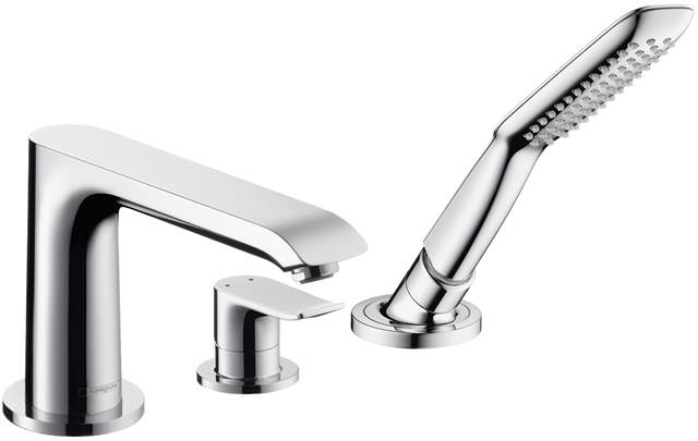 hansgrohe Fertigmontageset Metris 3-Loch-Wannenrand-Einhebelmischer, chrom