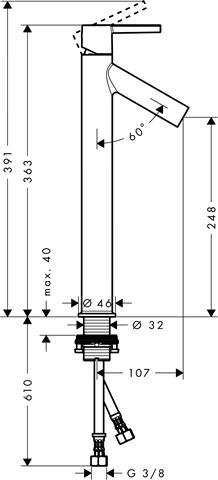 Waschtisch-Einhebelmischer Axor Starck 250 Ausladung 107 mm, nicht verschließbares Ventil, für Wasch-10103000