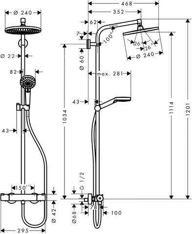 Hansgrohe Showerpipe Crometta S 240 EcoSmart 9 l/min, 1jet, Ø 240 mm, chrom