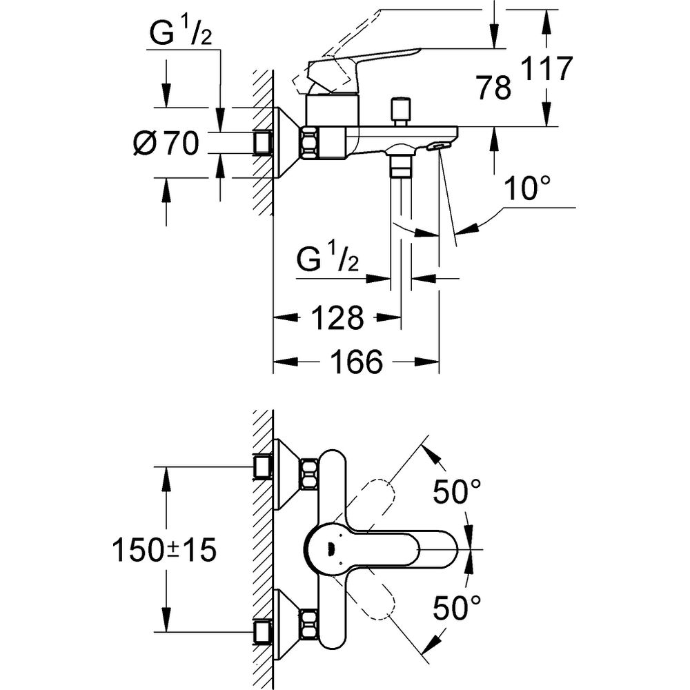 GROHE Wannen-Einhebelmischer BauEdge chrom, Wandmontage