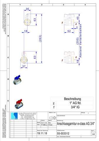 Strawa Anschlussgarnitur e-class AG, 3/4", horizontal, 2 Kugelhähne -55-003312