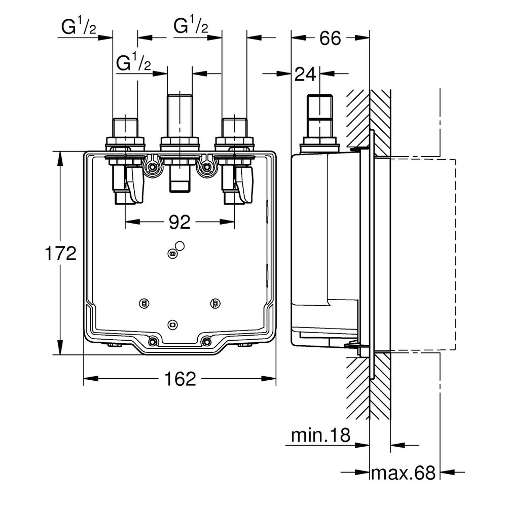 GROHE UP-Einbaukörper Eurosmart CT mit Mischung, Wandeinbau, für Selbstschluss-Fertigmontageset-36322001