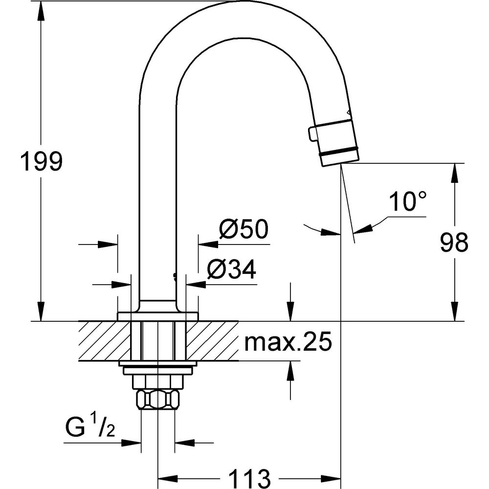 GROHE Waschtisch-Standventil, C-Auslauf, Ausladung 113 mm, chrom-20201000