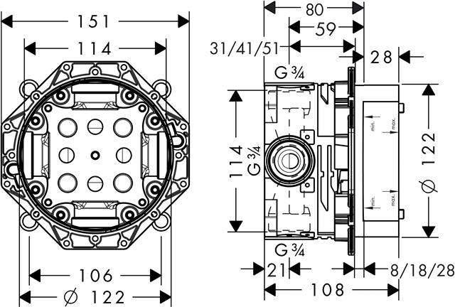 Hansgrohe Grundkörper iBox universal für alle Wannen-/Brausearmaturen-1800180