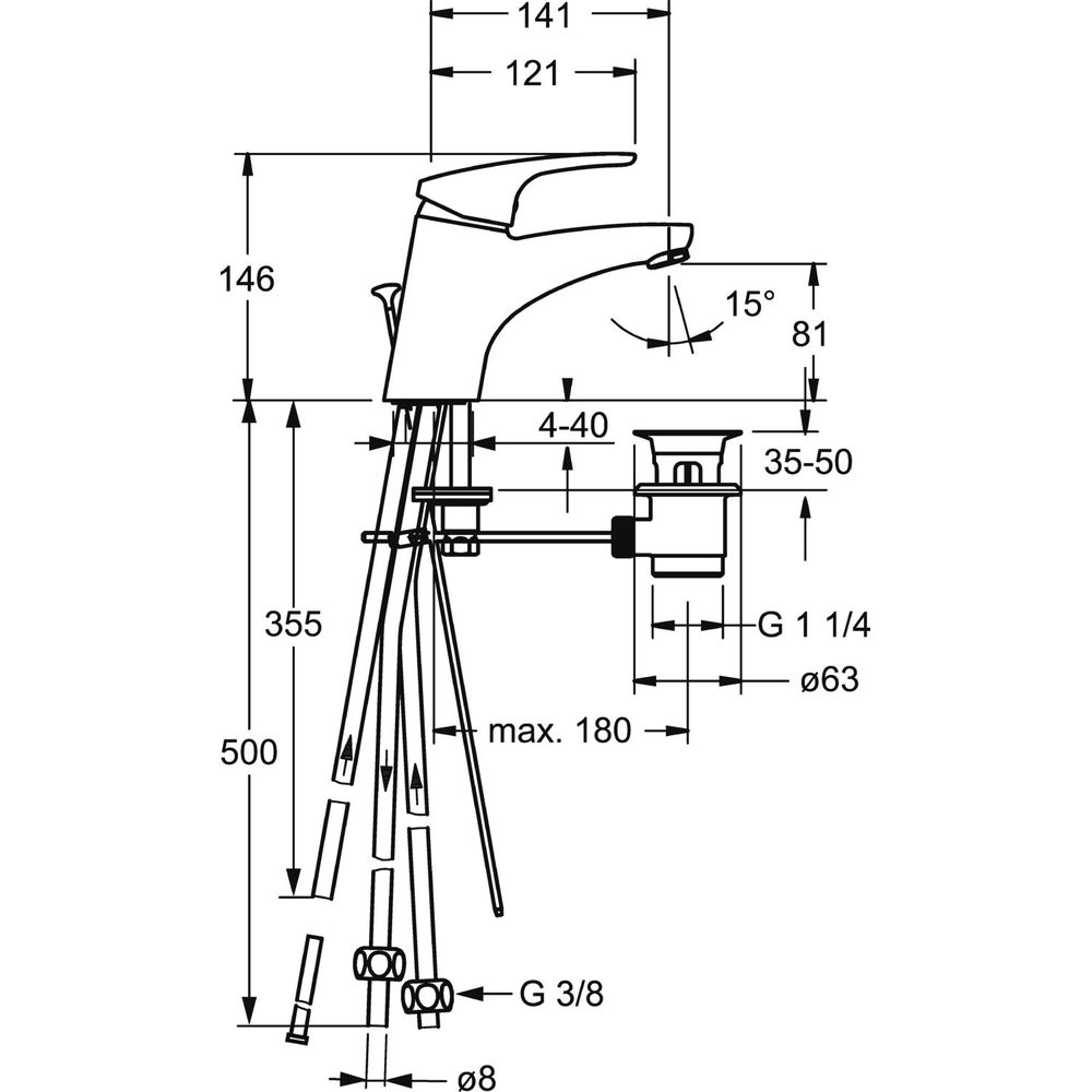 HANSA Waschtisch-Einhebelmischer HANSAMIX ND, mit Ablaufgarnitur, Ausladung 141 mm, chrom