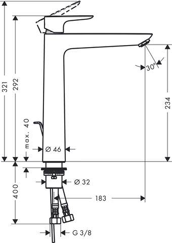 Waschtisch-Einhebelmischer Talis E 240, mit Ablaufgarnitur, Ausladung 183 mm, chrom