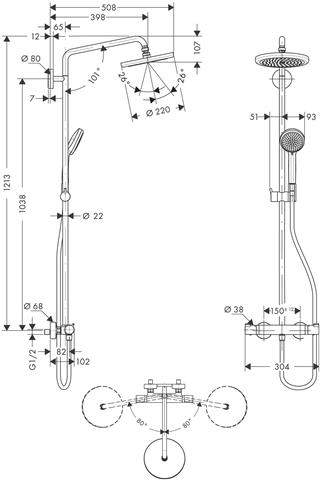 Hansgrohe Showerpipe Croma 220 Air 1jet, Brausekopf d = 220 mm, chrom-27185000