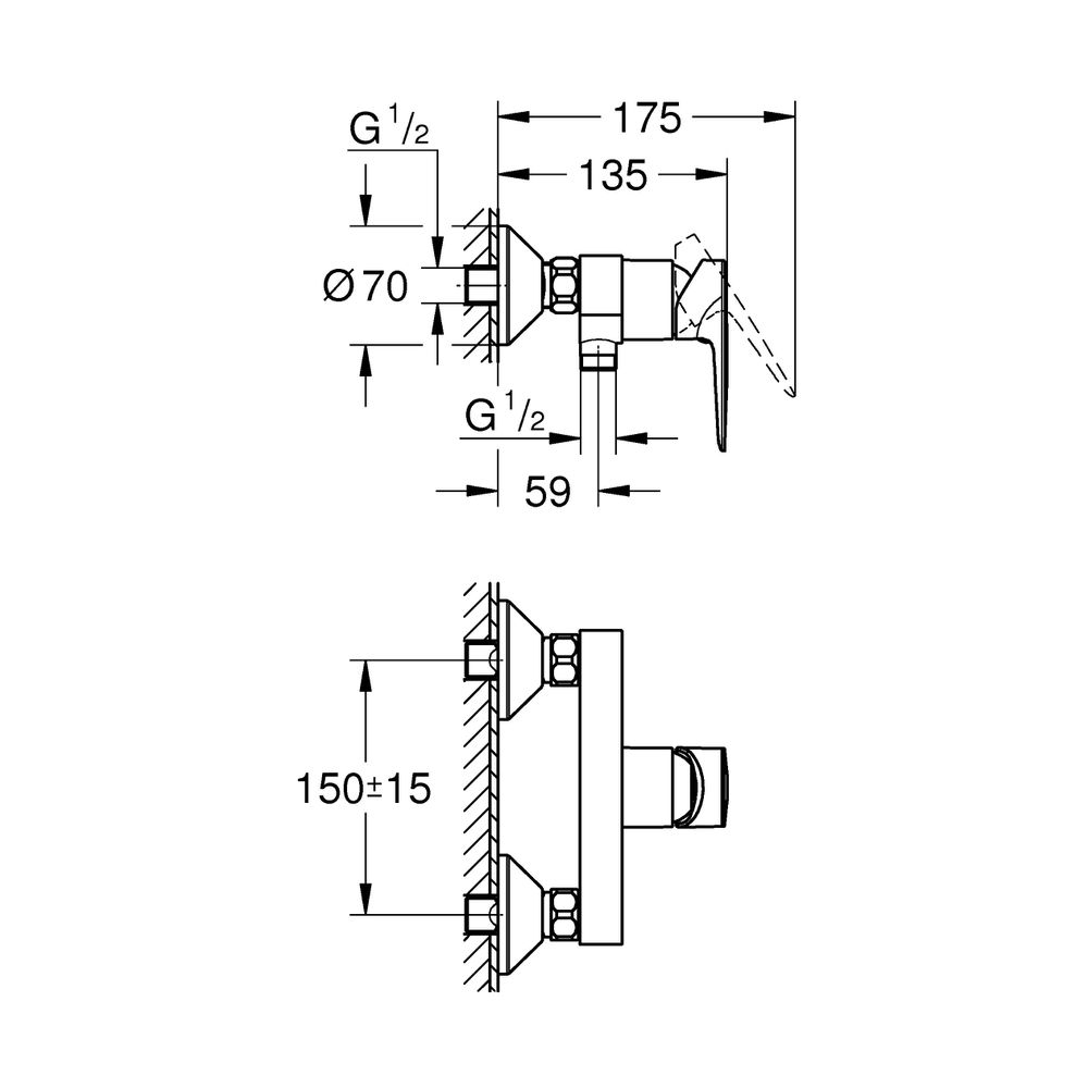 GROHE Brause-Einhebelmischer BauEdge 1/2", Wandmontage, chrom -23635001