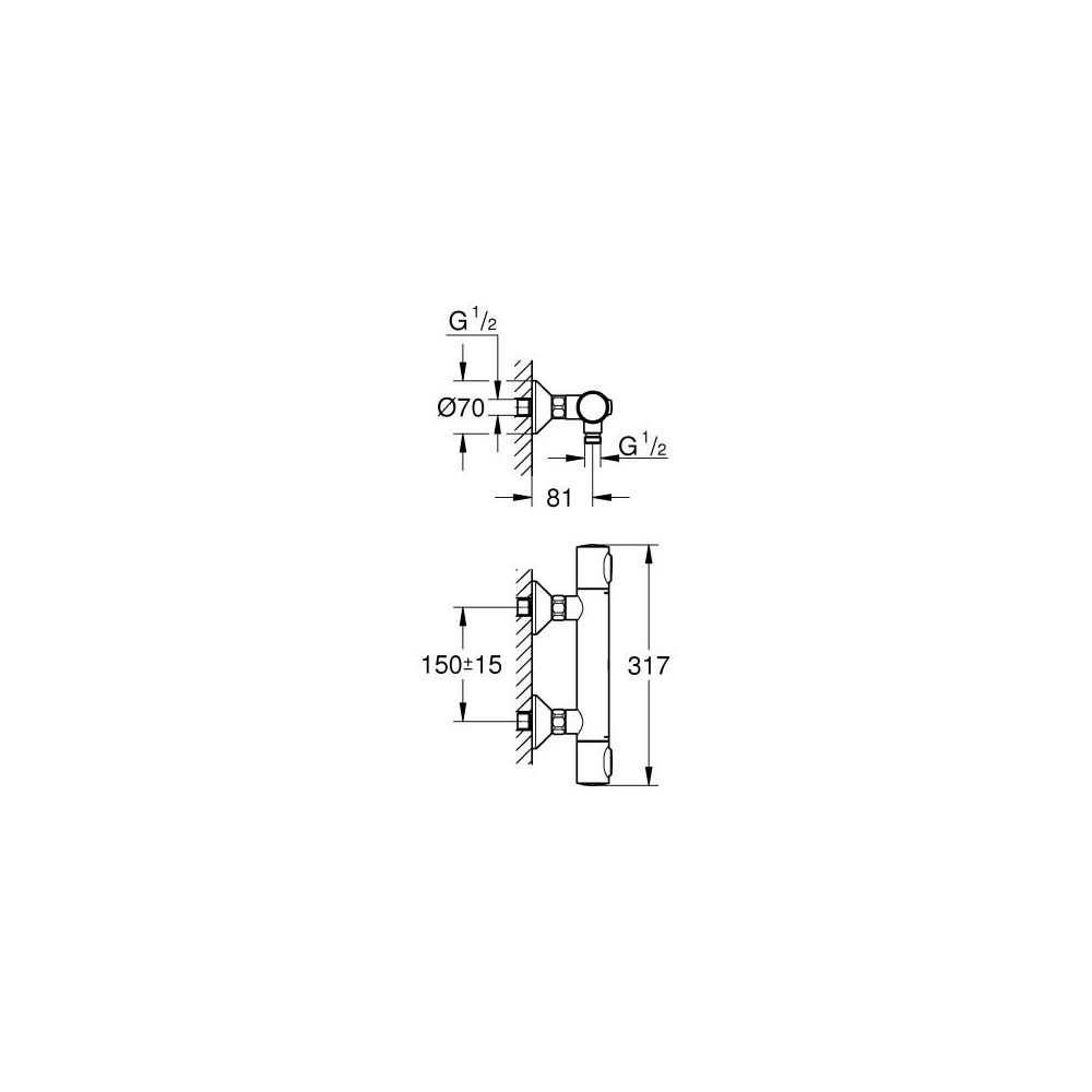 GROHE Brause-Thermostat Grohtherm 500 1/2", Wandmontage, chrom -34793000