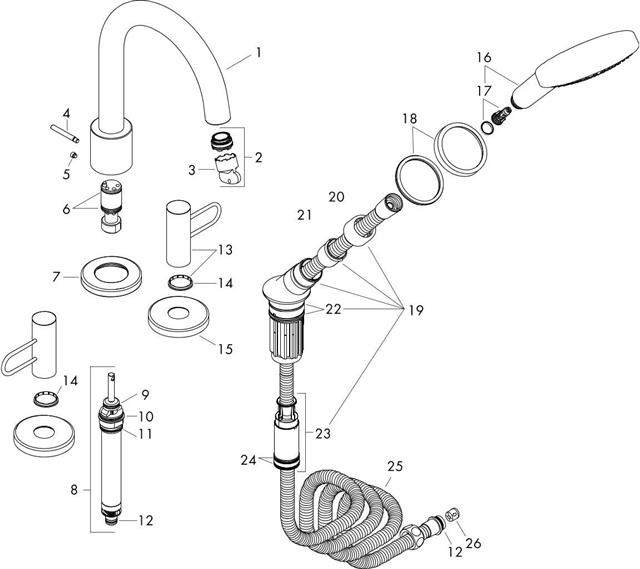 hansgrohe Fertigmontageset Axor Uno 4-Loch-Wannenrandarmatur, mit Bügelgriff, chrom