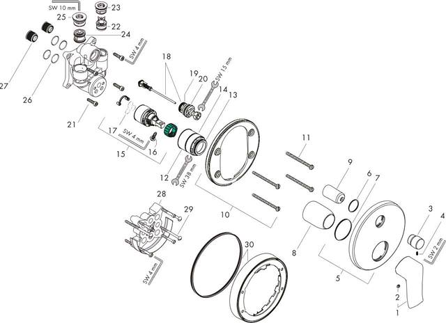 hansgrohe Fertigmontageset Metris UP-Wannen-Einhebelmischer, mit Sicherungskombination, chrom-31487000