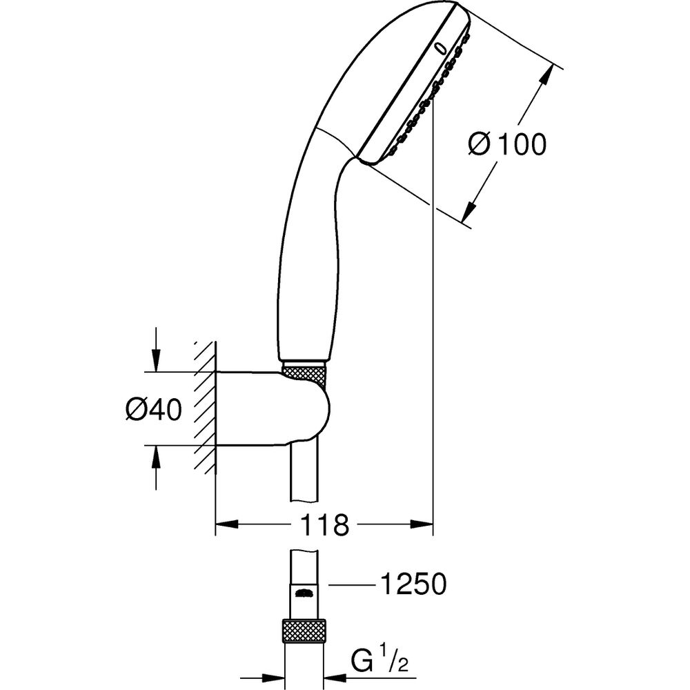 GROHE Handbrause-Set Tempesta 100 mit Durchflusskonstanthalter 5,7 l/min, mit Wandhalter, 2 Strahlarten, chrom-2779810E