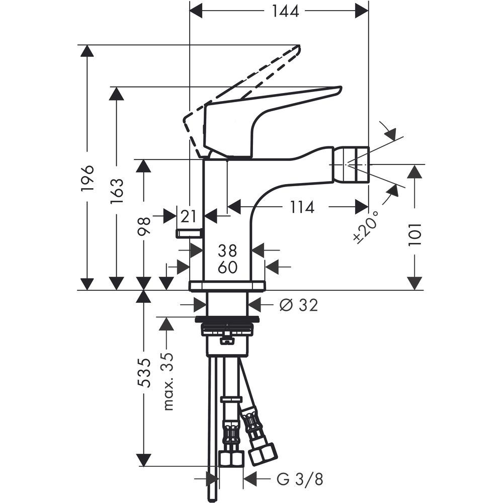 hansgrohe Bidet-Einhebelmischer Axor Citterio E Ausladung 114 mm, mit Ablaufgarnitur, mit Hebelgriff-36121000