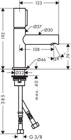 Waschtisch-Einhebelmischer Axor Uno Select 80 ohne Zugstangen-Ablaufgarnitur, chrom-45015000