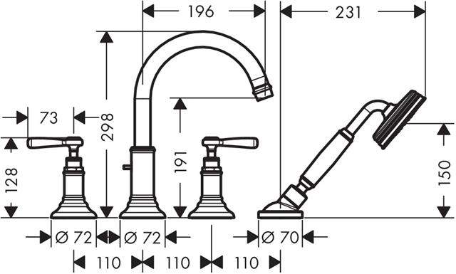 hansgrohe Fertigmontageset Axor Montreux DN 15, chrom, 4-Loch-Armatur, Fliesenrandmontage, Hebelgrif