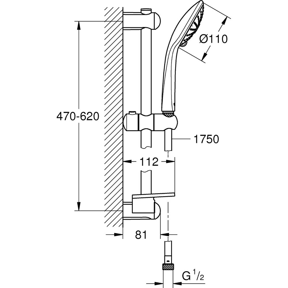 GROHE Brausegarnitur Euphoria 110 Massage Brausestange 60cm, mit Durchflusskonstanthalter 9,5 l/min, chrom