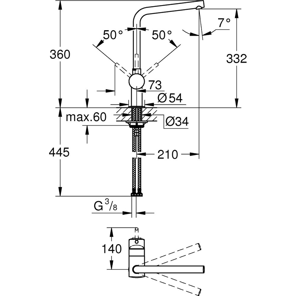 GROHE Spültisch-Einhebelmischer Minta 1/2", L-Auslauf, chrom -31375000