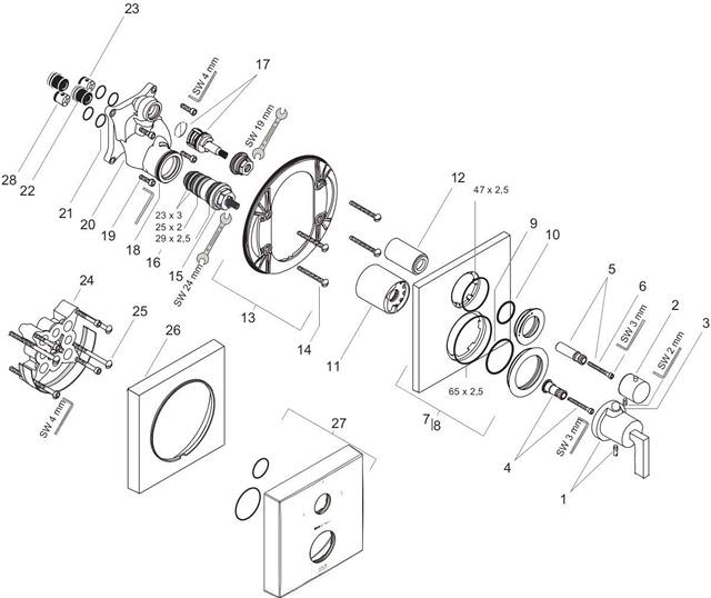 hansgrohe Fertigmontageset Axor Citterio UP-Thermostatbatterie, Ab-/Umstellventil, Hebelgriff, chrom-39720000