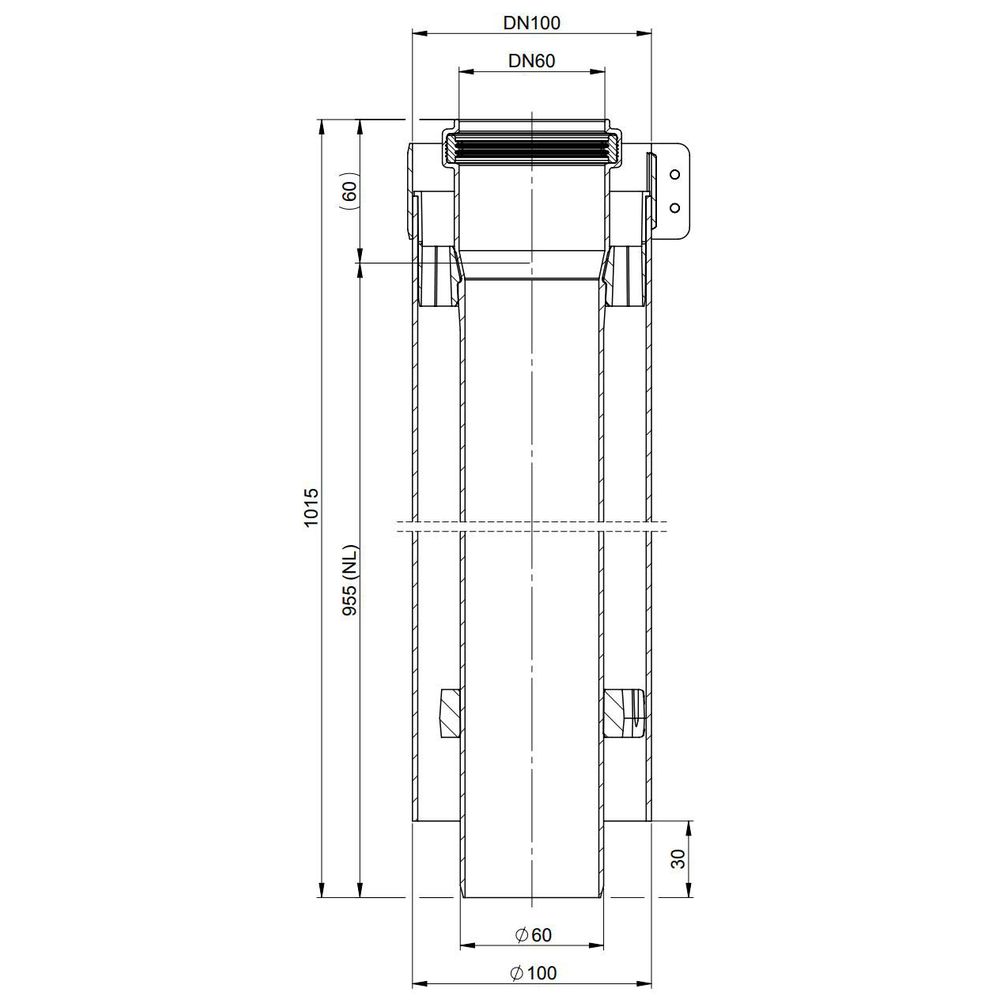 ATEC Rohr PolyTwin we, 955mm, konz., kürzbar DN 60/100, PP