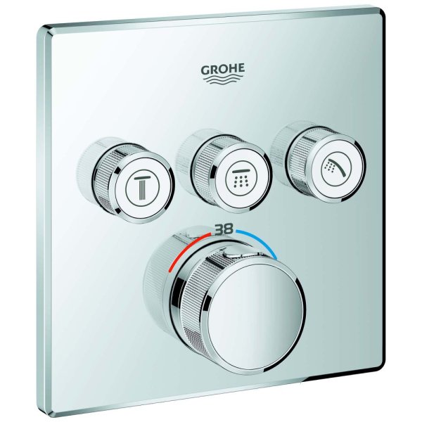 GROHE Fertigmontageset Grohtherm Smartcontrol UP-Thermostat, 3 Absperrventile, eckig, chrom